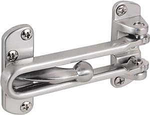 Defender Security U 9901 Swing Bar Lock for Hinged Swing-In Doors – Secondary Security Lock for Door & Security, 3-7/8” Bar Length, Diecast Zinc Construction w/ Brushed Chrome Finish (Single Pack)