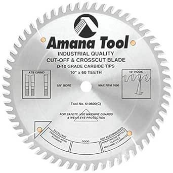 Amana Tool - 610600 Carbide Tipped Cut-Off & Crosscut 10" Dia x 60T ATB, 10 Deg, 5/8