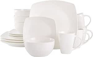 Gibson Soho Lounge Square Porcelain Chip and Scratch Resistant Dinnerware Set, Service for 4 (16pc), White