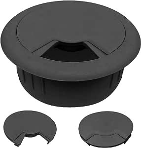 Master Manufacturing Cordaway 2" Desk Grommet, Adjustable Cord Cover, Cable Hole Wire Management, Three Different Sized Opening, Made In USA, Black Plastic (00201)
