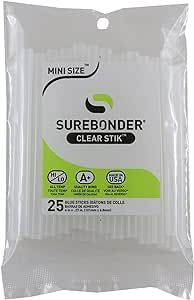 Surebonder "Clear Stik" Hot Glue Sticks for All Temperatures - Mini Size 4" L, 5/16" D - 25 Pack - All Purpose, Made in USA (DT-25)