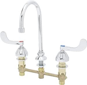 T&S Brass B-2866-05 Medical Faucet, 8" Deck Mount with Wrist Action Handles and 2.2 GPM Flow Rate.,Silver