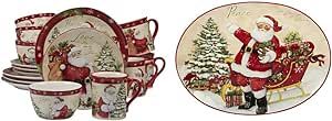 Certified International 89127 Holiday Wishes 16 piece Dinnerware Set, Set of 4, One Size, Mulicolored & Holiday Wishes Oval Platter, 16.5" x 12.25" Servware, Serving Accessories