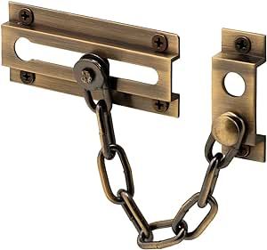 Defender Security U 9913 Chain Door Guard – Door Chain Lock for Door and Home Security, 3-5/16”, Solid Brass Construction and an Antique Finish (Single Pack)