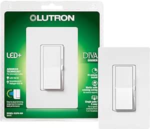 Lutron Diva LED+ Dimmer for Dimmable LED, Halogen and Incandescent Bulbs with Wallplate | 150W/Single-Pole or 3-Way | DVWCL-153PH-WH | White