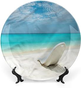 XISUNYA 6 Inch Decorative Plate, Seaside Dinner Plate, Maldives Beach Sunny Day Print Ceramic Wall Hanging Decor Accessory for Dining Table Tabletop Home Decor, Muticolor