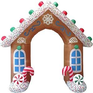 9-Ft. Tall Gingerbread Archway Christmas Inflatable with LED Lights, Outdoor Christmas Inflatable Holiday Decoration