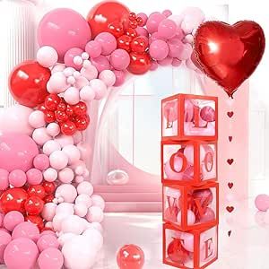 125 PCS Valentines Day Decorations Love Balloon Boxes Valentines Balloons Arch Garland Kit & Heart Balloon for Wedding Engagement Anniversary Party Decoration