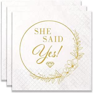 100 Pack of She Said Yes Disposable Paper Napkins for Wedding Party Engagement Bridal Shower Party Table Decorations