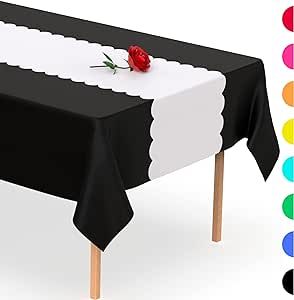 White Plastic Disposable Table Runner. 5 Pack 14 x 108 inch. Scallop Table Runner Adds A Pop of Color to Your Party Table, by Swanoo