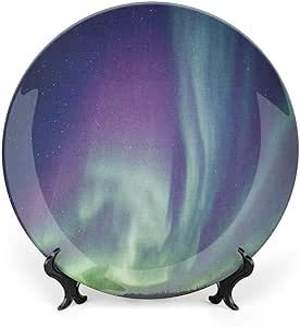 10 Inch Decorative Plate, Aurora Borealis Dinner Plate, Exquisite Atmosphere Solar Starry Sky Calming Night Print Ornament Display Plate Decor Accessory for Dining, Parties, Wedding