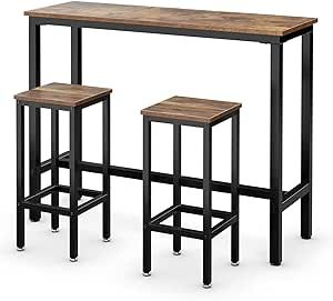 VBSQ 3 PCS Bar Table Set Counter w/2 Stools Sorks Bar Accessories Patio Table Coffee bar Accessories Outdoor Table Bar Table Coffee bar Outdoor bar Table Counter Height Table Gift Ideas