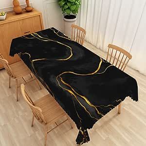 Baocicco 70x108 Inch Black and Gold Marble Texture Tablecloth Modern Fashion Gold Line Polyester Table Cover Waterproof Stain Resistant Table Cloth for Dinner Cafe Home Balcony Indoor/Outdoor