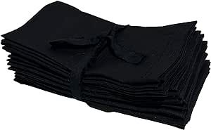 D'Moksha Black Cloth Napkins Set of 16 20 x 20 Inch, 100% Pure Linen Cloth Napkins Hemstitch, Thanksgiving Cloth Napkins, Dinner Napkins for Fall, Christmas, Easy Care Machine Washable