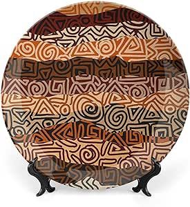XISUNYA 8 Inch Decorative Plate, Vintage Dinner Plate, Strikes Pattern Brown Colors Ancient African Figures Print Ceramic Wall Hanging Decor Accessory for Dining Table Tabletop Home Decor, Multicolor