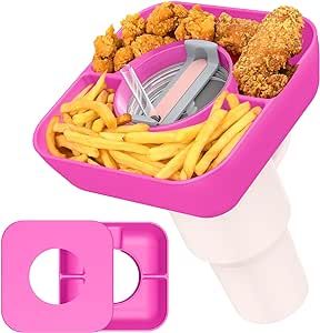 Stanley 40 oz with Handle Tumbler Snack Bowl, Reusable Silicone Snack Ring，Stanley Cup Tray, Snack Tray with lid， Snack Tray for Stanley 40 oz Accessories(Dark Pink)