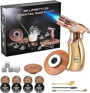 Old Fashioned Smoker Kit| Cocktail Smoker kit with Torch| 4 Wood Chips| Old Fashioned Drink Smoker Kit| Bartender Accessories| Great Gift for Men, Dad, Husband, Christmas