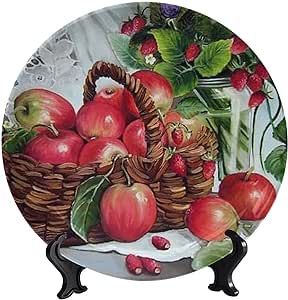 LIGUTARS Still Life Fruit Decorative Plates, 8 Inch, Apples and Strawberry with Stand Dish for Table Accessory Decor Display Kitchen Wall Dinner Plate Dessert Home Office Decor