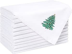 UniQloth Christmas Napkins Set of 12 Xmas Cloth Dinner Napkins 100% Cotton - Soft Durable Washable - Perfect Holiday Napkins 18x18 Embroidered - Christmas Tree Cloth Dinner Napkins