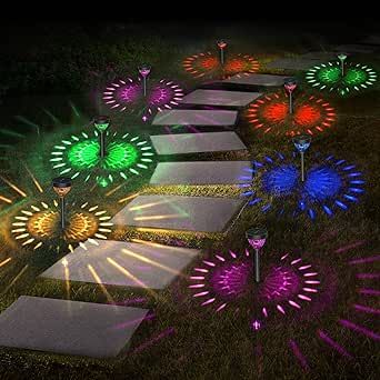 Bright Solar Pathway Lights 8 Pack, THORFIRE 5 Patterns Color Changing + Warm White 2in 1 LED Solor Power Garden Lights Outdoor Waterproof Path Lights Decorative for Walkway Yard Landscape Backyard