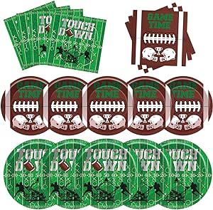 MOORAY Football Party Supplies Kit Serve 50, Includes Dinner Plates, Dessert Plates, Napkins, Perfect for Football Birthday Party Football Gameday Tailgate Party Decorations