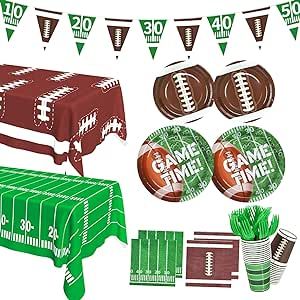 Football Party Decorations, Football Party Supplies for 24 Guests, Disposable 2024 Superbowl Party Decorations Tableware Set, Plates, Napkins, Cups, Tablecloth with Banner