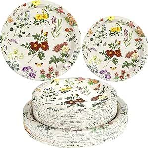 Maxcheck 100 Pcs Floral Paper Plates Disposable Floral Dinner Plates Vintage Style Paper Playes Tea Party Plates Set 7 Inch 9 Inch Paper Dessert Plates for Baby Shower Birthday Wedding Party Supplies