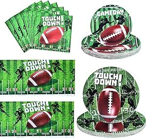 74Pcs Football Party Supplies for Birthday Tailgate Football Party Decorations, Including Dinner Dessert Plates Napkins and Tablecovers, Disposable Football Theme Decorations Serve 24 Guests