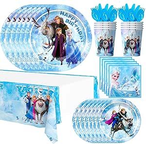 Frozen Party Supplies,161pcs Frozen Party Tableware Set Including Frozen Plates and Napkins & Elsa Paper Cup & Frozen Tablecloth etc Frozen Themed Birthday Party Supplies for Girls (Serves 20)