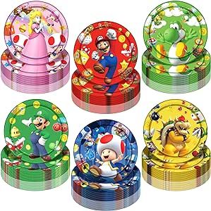 Jhanzeb Super Bros Plates Set - 60 PCS Super Bros Party Favors Disposable Dinner Dessert Cake Tableware for Girls Boys Kids Birthday Party Decorations