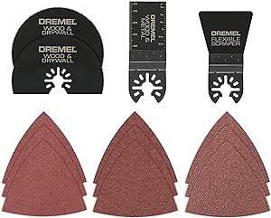 Dremel MM388 13-Piece Oscillating Multi-Tool Accessory Kit, Includes 4 Blades, 9 Wood Sandpaper Sheets, and Storage Case - Universal Quick- Fit Interface fits Bosch, Makita, Milwaukee, and Rockwell
